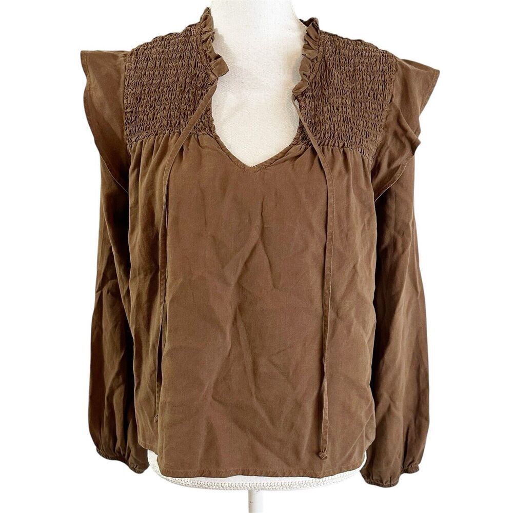 NWT Bella Dahl Womens Blouse Size Medium Long Sleeve Smocked Ruffle‎ Pullover